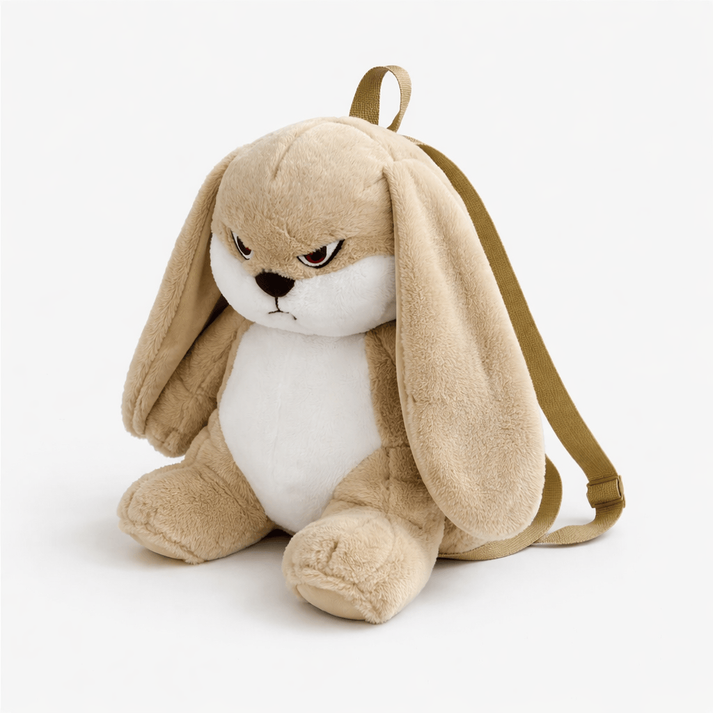 Angry Bunny Plush Backpack in Beige Oh My Plushie