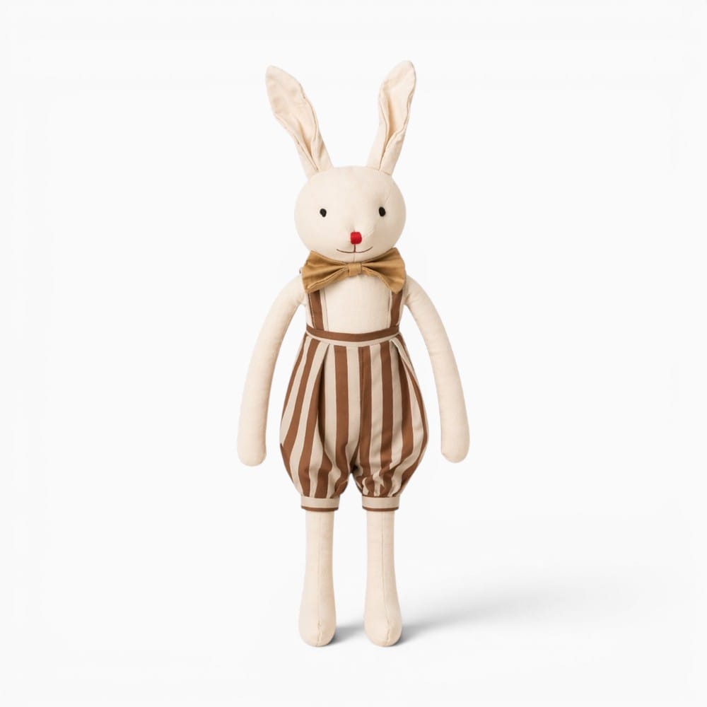 Beige Bunny Plush with Striped Dungarees Oh My Plushie