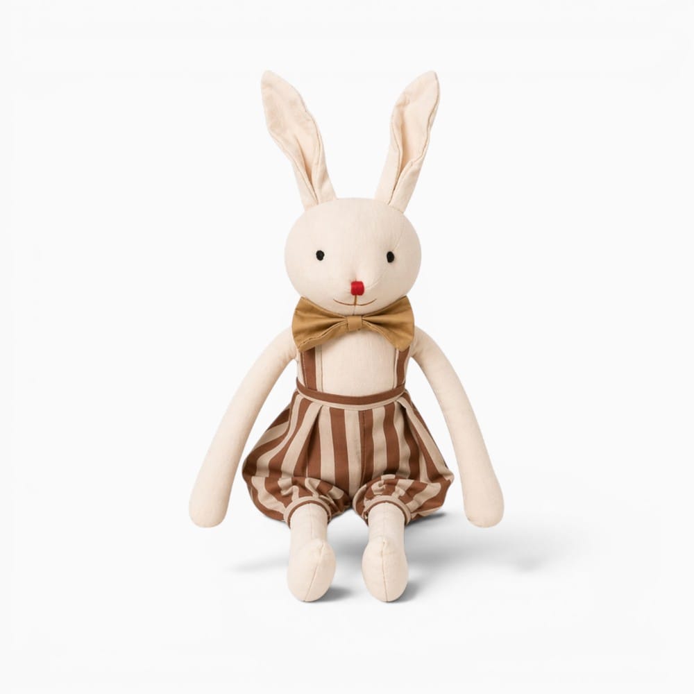 Beige Bunny Plush with Striped Dungarees Oh My Plushie