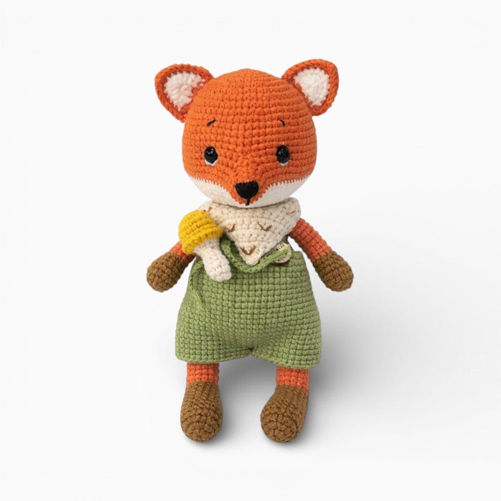 Crochet Fox Plush in Green Overalls Oh My Plushie