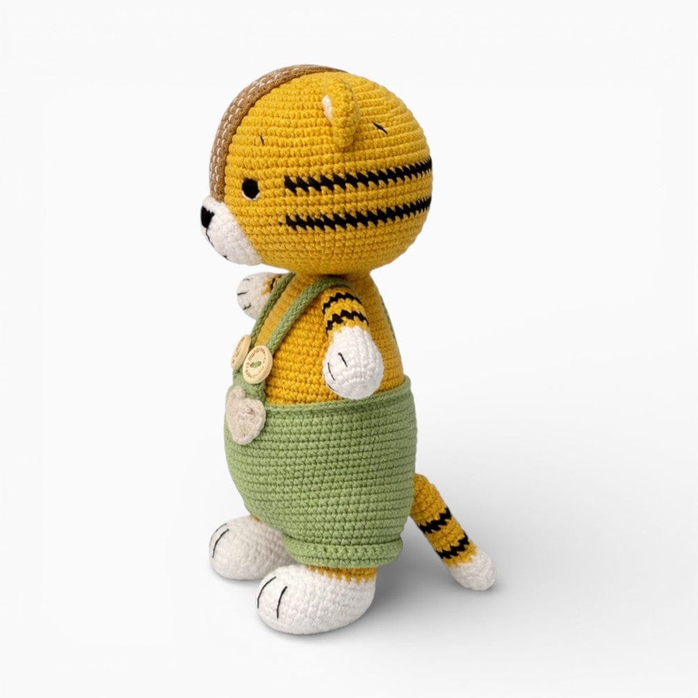 Crochet Tiger Doll in Green Dungarees Oh My Plushie