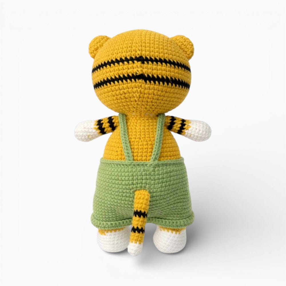 Crochet Tiger Doll in Green Dungarees Oh My Plushie