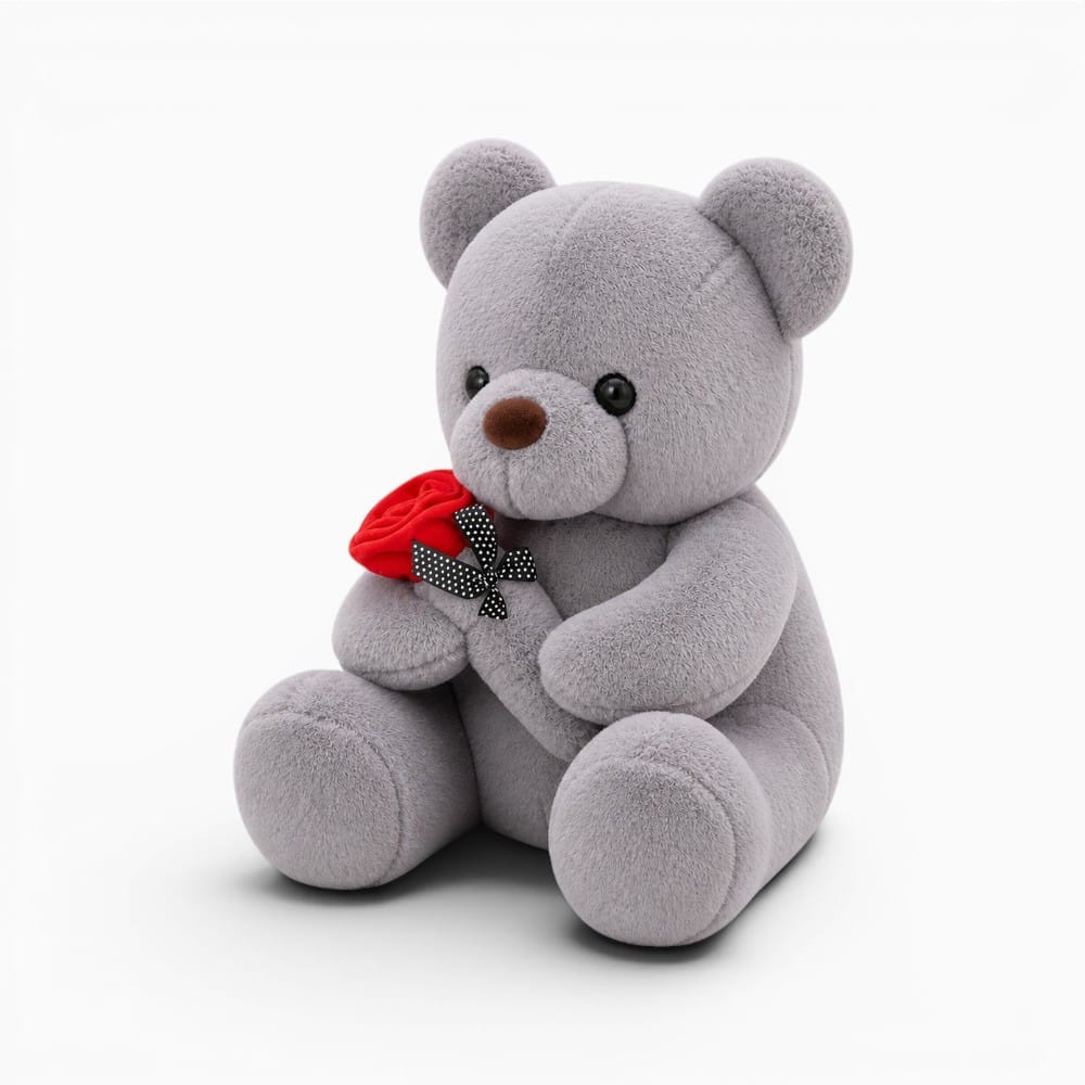 Grey Teddy Bear with Rose Oh My Plushie
