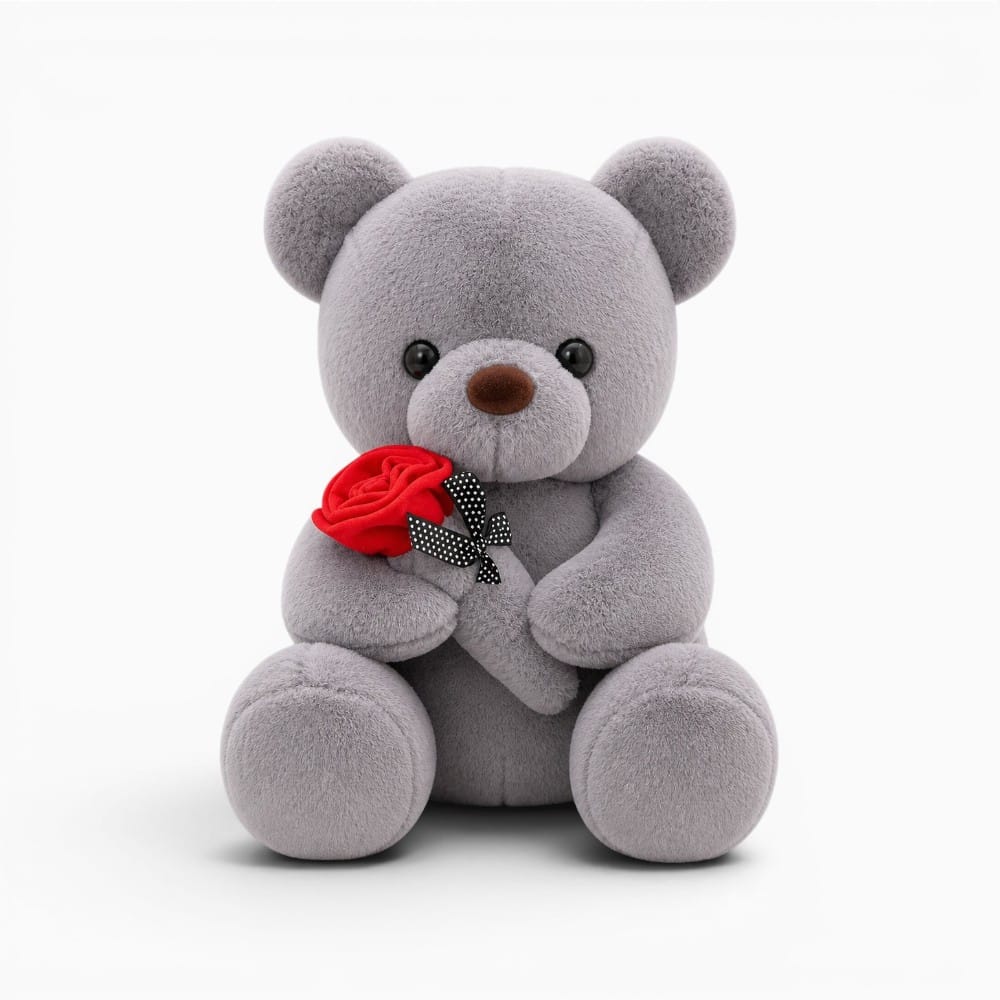 Grey Teddy Bear with Rose Oh My Plushie