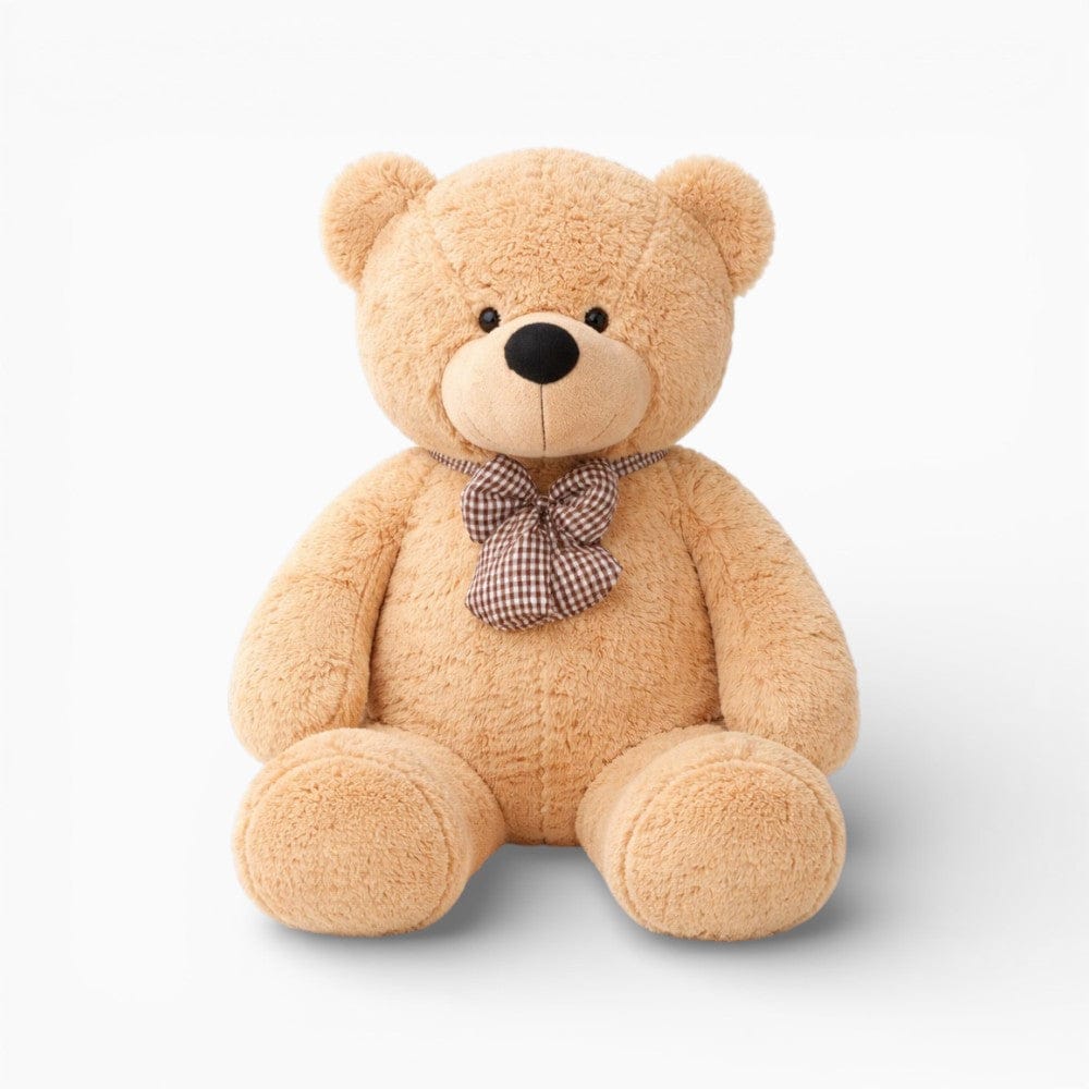 Light Brown Giant Teddy Bear with Checked Bow Oh My Plushie