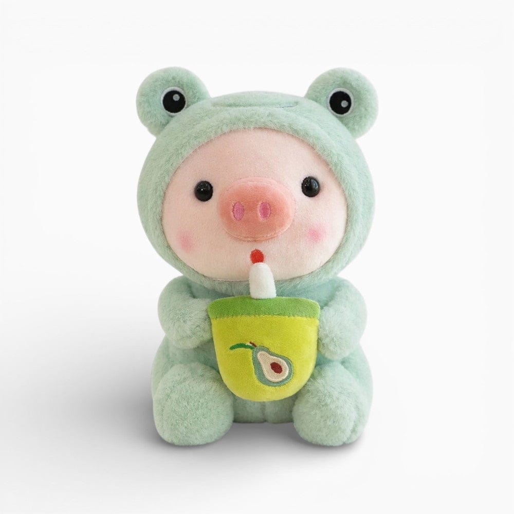 Piglet Plush in Frog Costume with Bubble Tea Oh My Plushie