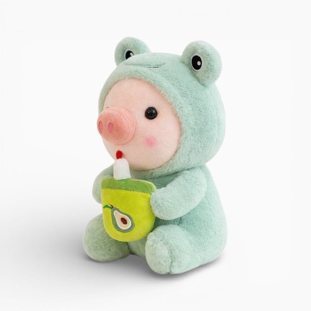 Piglet Plush in Frog Costume with Bubble Tea Oh My Plushie