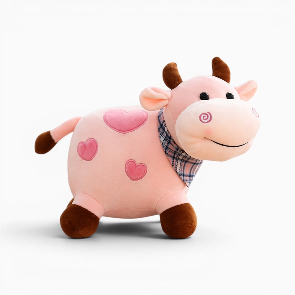 Pink Cow Plush with Heart Pattern Oh My Plushie