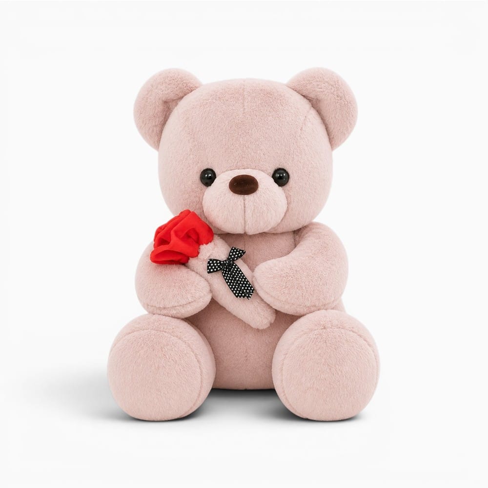 Pink Teddy Bear with Rose Oh My Plushie