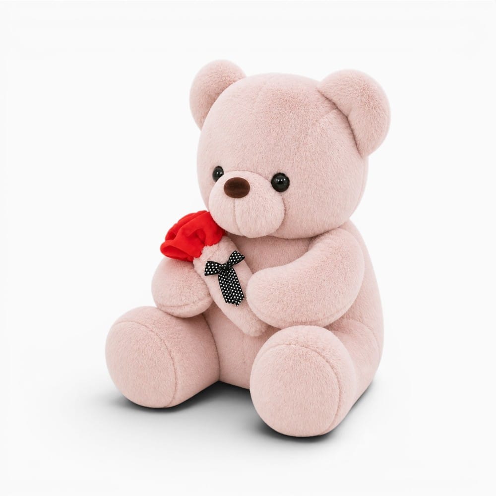 Pink Teddy Bear with Rose Oh My Plushie