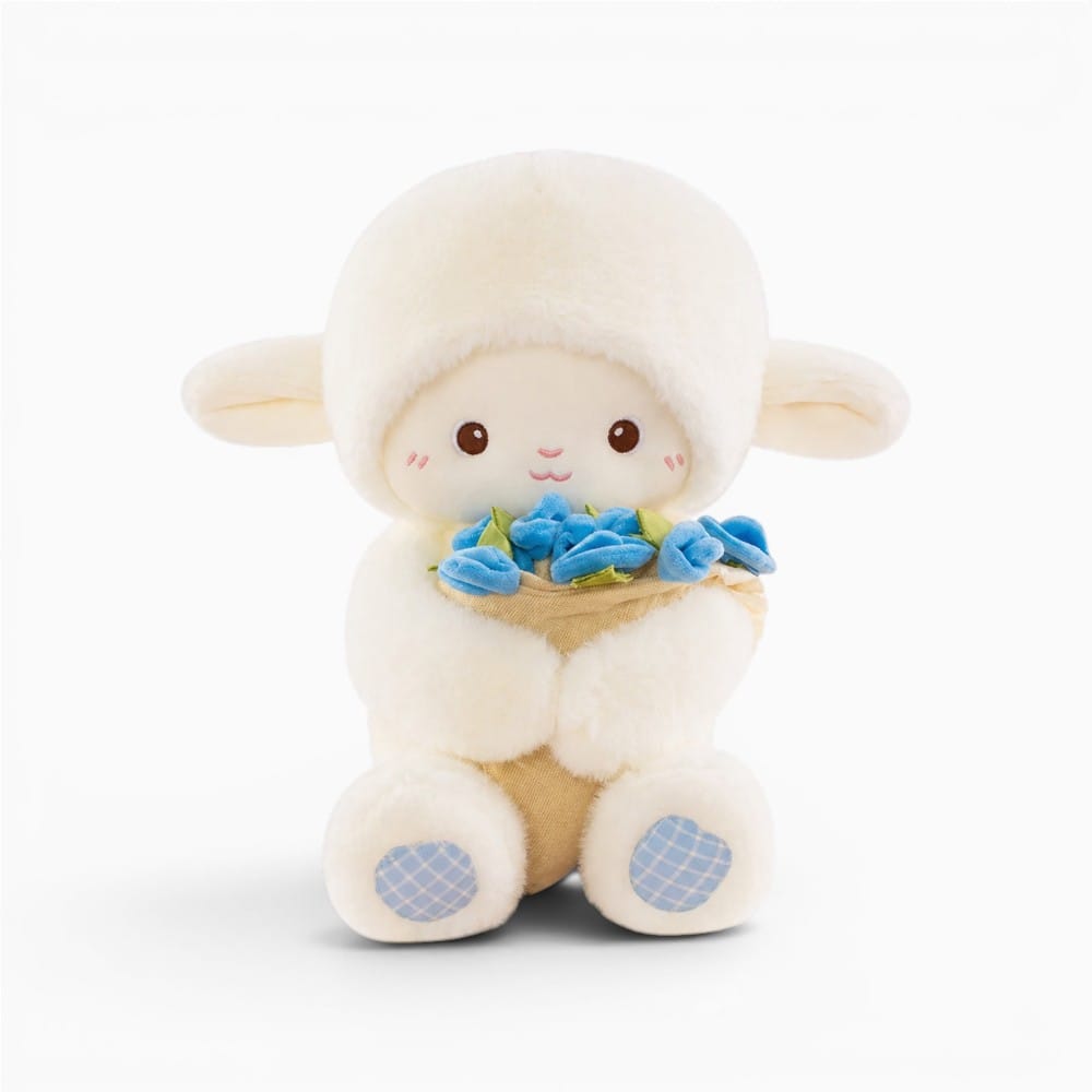 White Lamb Plush with Blue Flowers Oh My Plushie