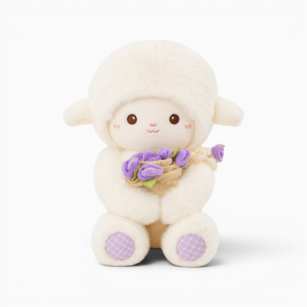 White Lamb Plush with Purple Flowers Oh My Plushie