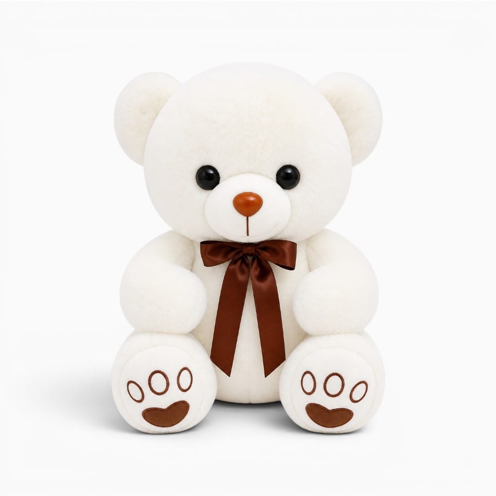 White Teddy Bear with Bow Oh My Plushie
