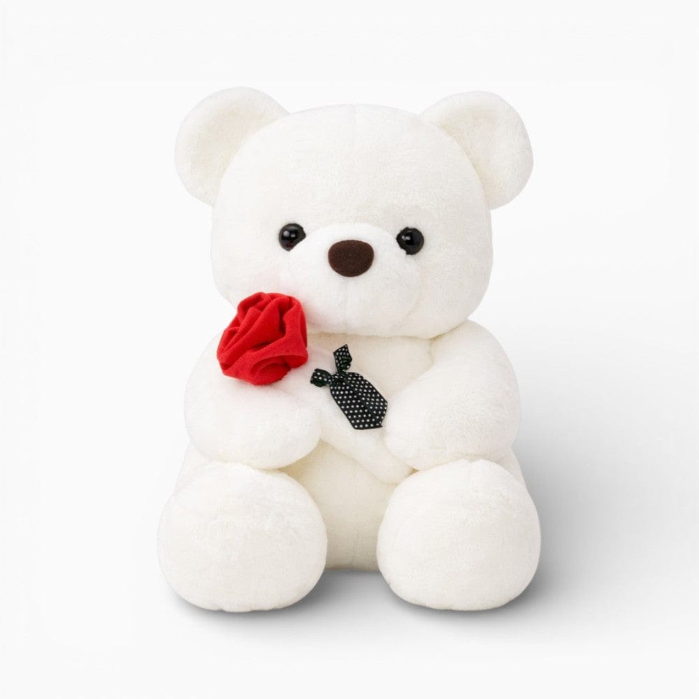 White Teddy Bear with Red Rose Oh My Plushie